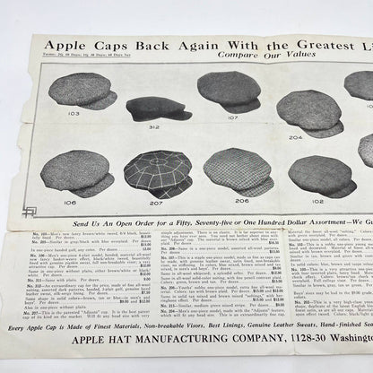 1920s Apple Hat Mfg Co. Hat Price List Brochure St. Louis MO AA9