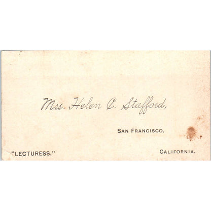 Mrs. Helen C. Stafford Lecturess San Francisco CA Vintage Business Card TK2-CC