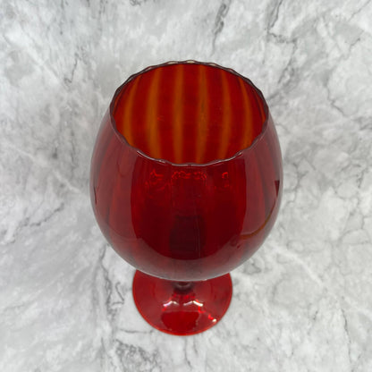 Vtg Empoli Snifter Bowl Goblet Red Optic Twisted Stem 12" Italian Art Glass TE4