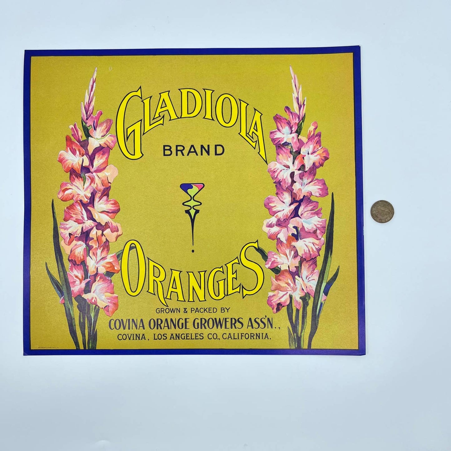 Vtg Gladiola Brand Oranges Large Label Covina Los Angeles CA 11” FL3
