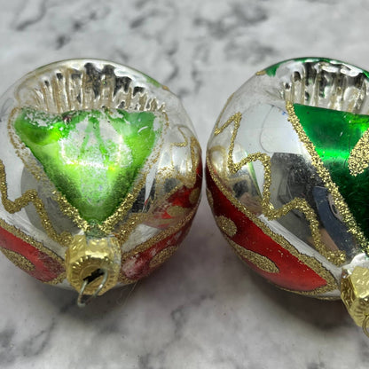 Lot of 3 Vtg Recessed Teardrop Mica Stencil Blown Mercury Glass Ornaments OT2