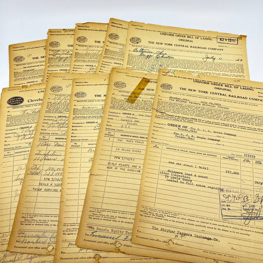 1953 The New York Central Railroad Co RR Original Bill of Lading Lot of 10 AB1-2