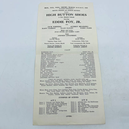 1949 Proser & Kipness Theatre Playbill HIGH BUTTON SHOES Meridian Indiana C7