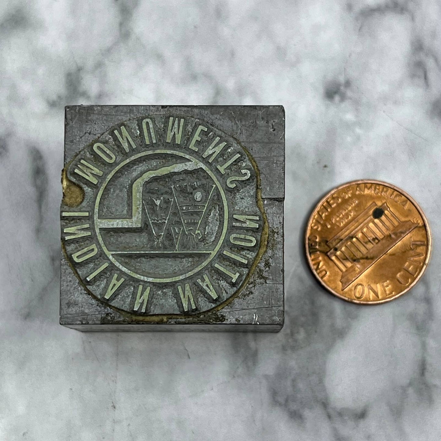 Vintage Printing Letterpress Printers Block Plate Indian Nation Monuments TJ516