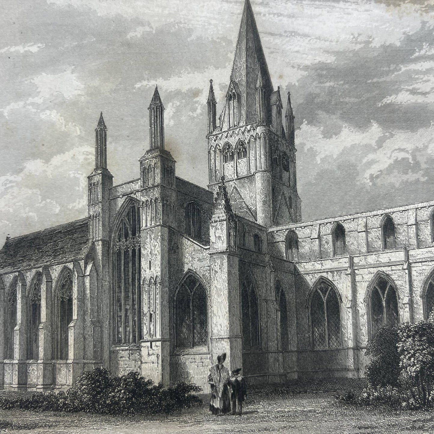1836 Original Art Engraving Oxford Cathedral North West View Floor Plan, Bio TG6