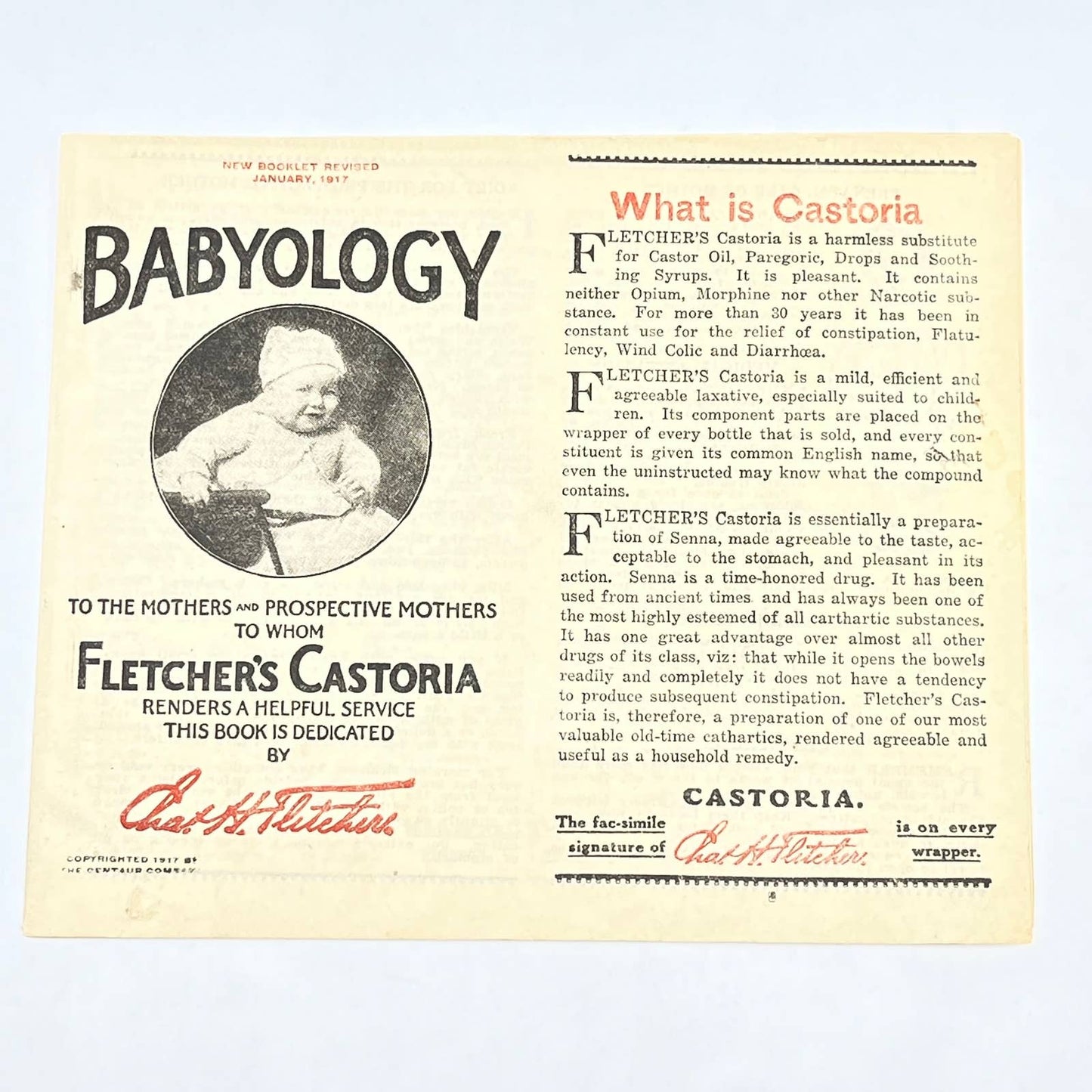 1917 Babyology Booklet Fletcher’s Castoria Baby Castor Oil Promo AC3