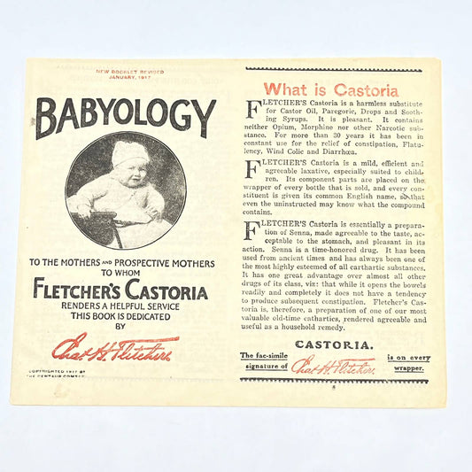 1917 Babyology Booklet Fletcher’s Castoria Baby Castor Oil Promo AC3