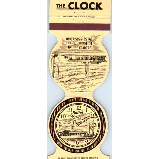 The Clock Buffet El Paso Texas Die Cut Advertising Matchbook Cover SA6-M3