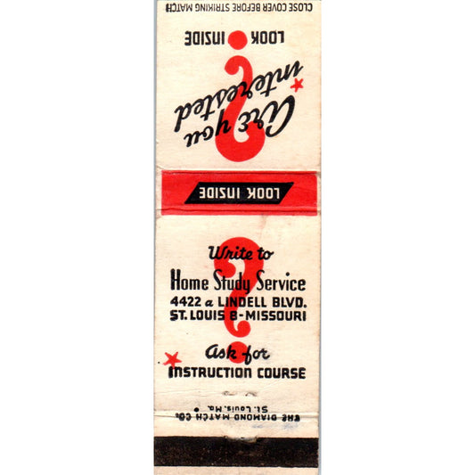 Home Study Service St. Louis MO Vintage Advertising Matchbook Cover MM10-2
