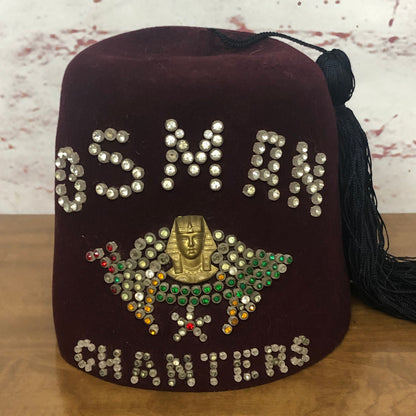 Vintage Osman Chanters Masonic Shriner Fez Hat Rhinestone Sphinx Minnesota TA9