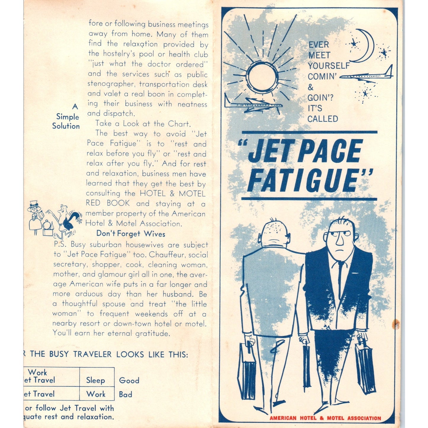 Vintage Brochure - Jet Pace Fatigue - American Hotel & Motel Association TH2-SF2