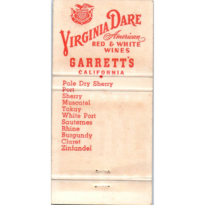 Garrett & Company Virginia Dare California Advertising Matchbook Cover SA1-M7