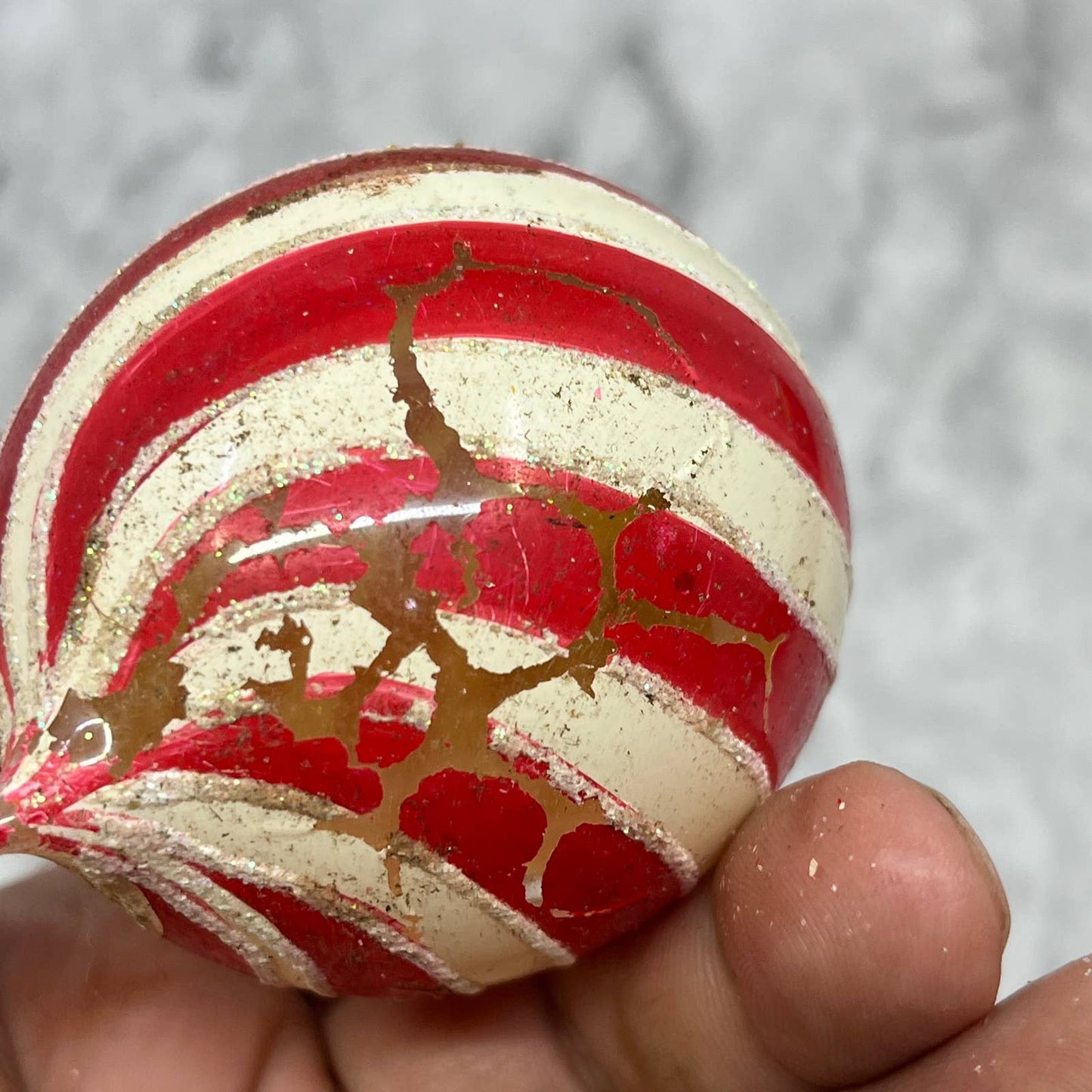 Lot of 4 Candy Cane Striped Mica Stencil Blown Mercury Glass Ornaments OT2