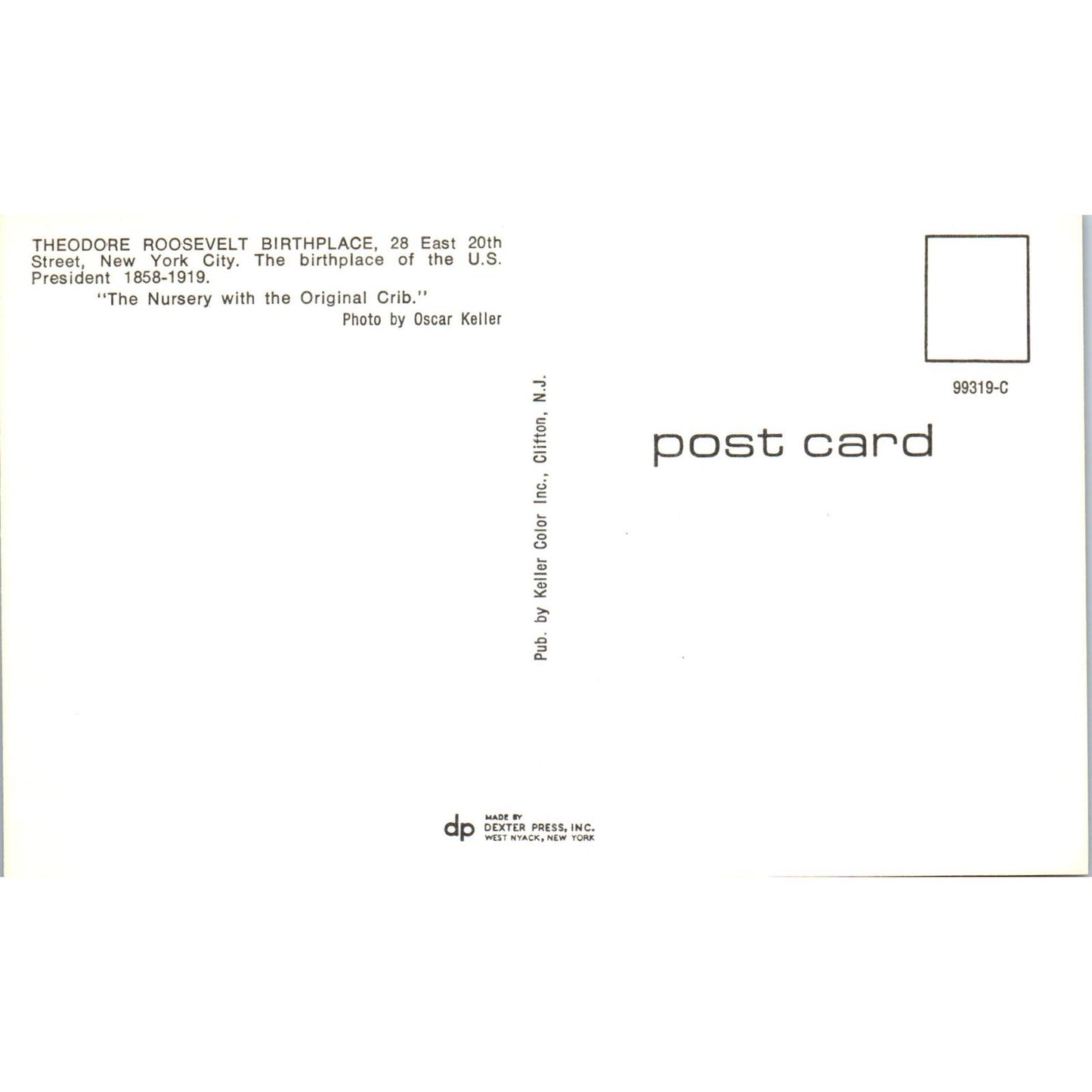 Theodore Roosevelt Birthplace Nursery & Dolls NYC Original Postcard PB8