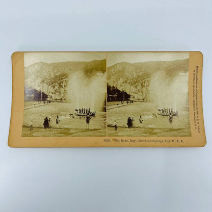 1890 Stereoview Card GLENWOOD SPRINGS COLORADO Young Boys Swimming 5623