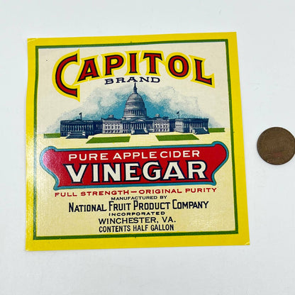 1920s CAPITOL Brand Vinegar Label Winchester, Virginia 4x4 Gloss FL3