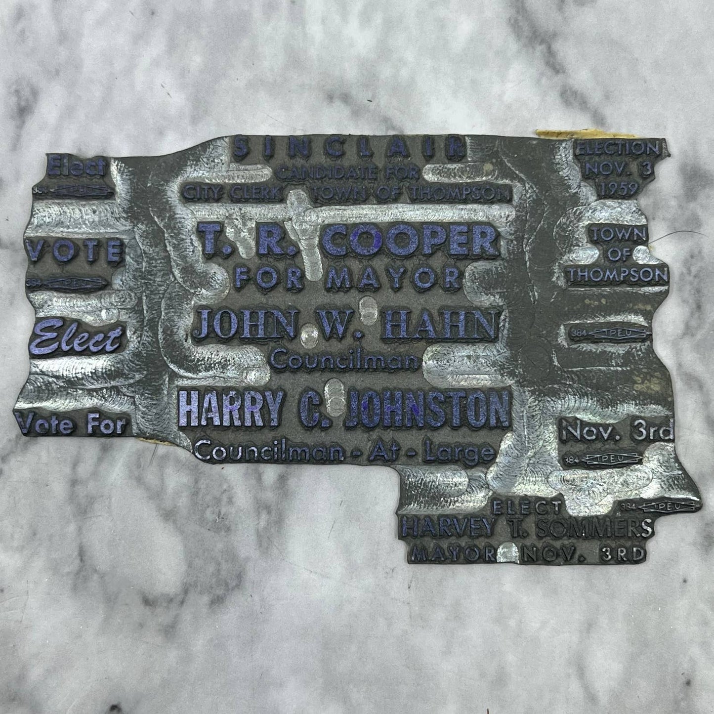 Vtg Printers Block Vote Sinclair T.R. Cooper John W. Hahn Harry C. Johnston TJ54