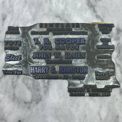 Vtg Printers Block Vote Sinclair T.R. Cooper John W. Hahn Harry C. Johnston TJ54