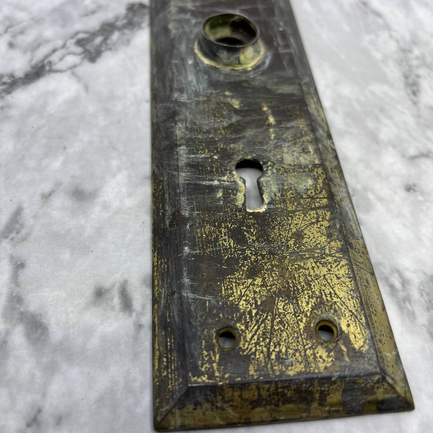 Antique Brass Door Backplate Escutcheon Art Deco Architectural Salvage TH1-2