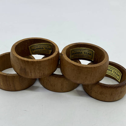 Vintage Kemp & Beatley Burma Teak Wood Ribbed Napkin Rings Set of 5 TI2