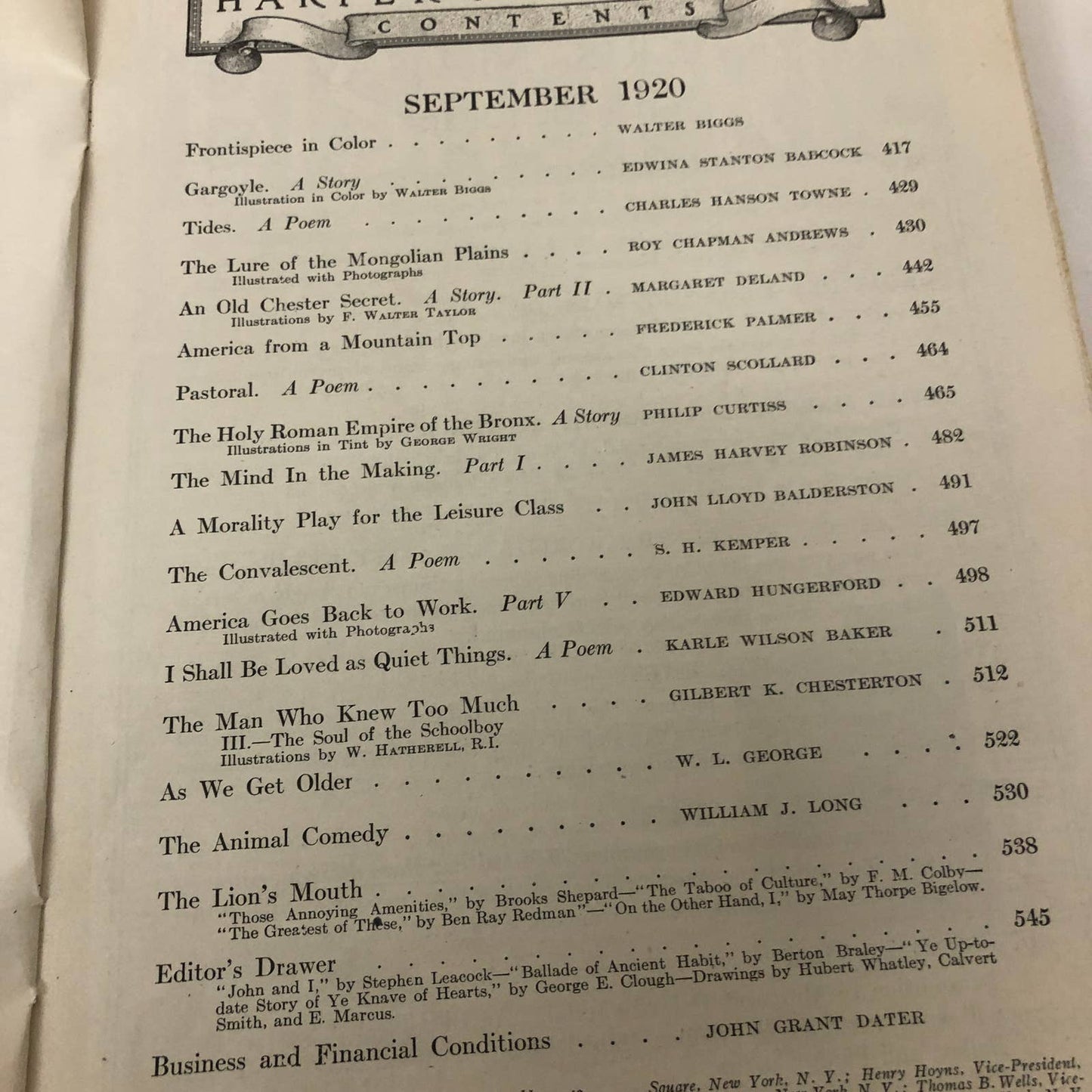 Harpers September 1920 Margaret Deland Frederick Palmer Roy Chapman Many Ads