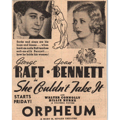 1935 Minneapolis Journal Newspaper Ad The Orpheum - She Couldn't Take It FL5-5