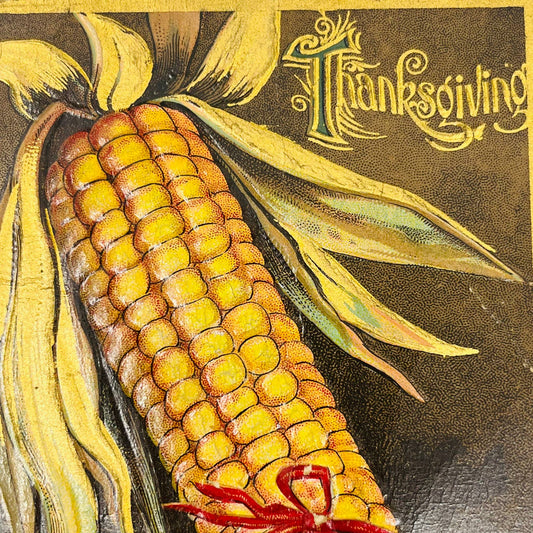 1910s Thanksgiving Post Card Corn Cob Husk Dresden Gilt Embossed PA3