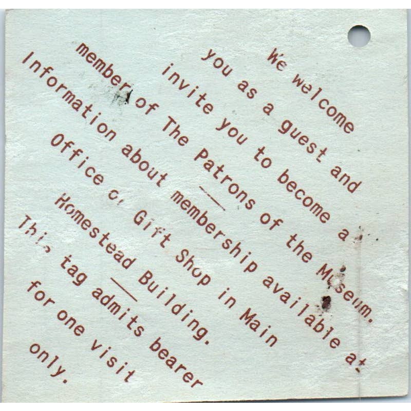 Vintage Carroll County Farm Museum Visitor Tag Westminster MD SE5