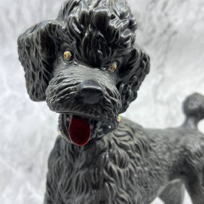 Vintage MCM Porcelain Brown Black Gray Poodle Statue Figurine 13x11 TJ2