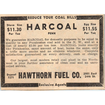 1935 Minneapolis Journal Newspaper Ad Hawthorn Fuel Co. Harcoal FL5-6
