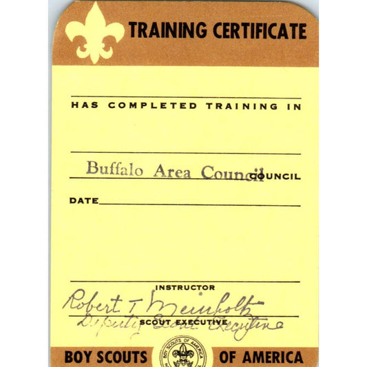 Vintage Boy Scouts of America Training Certificate Robert T. Meinholtz CO SE5