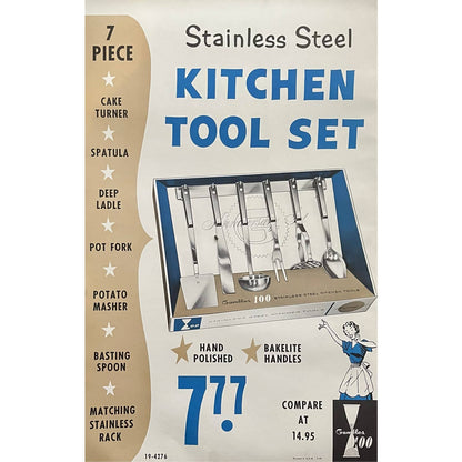 1960 Stainless Steel Kitchen Tool Set Gambles 100 Store Display Poster 13.5x20