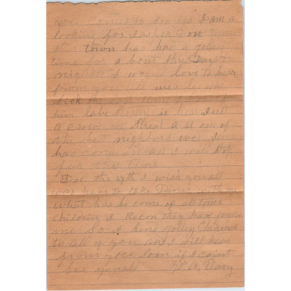 1912 Letter and Envelope W.A. Peavy Lufkin TX to J.M. Peavy Shreve AL AD6