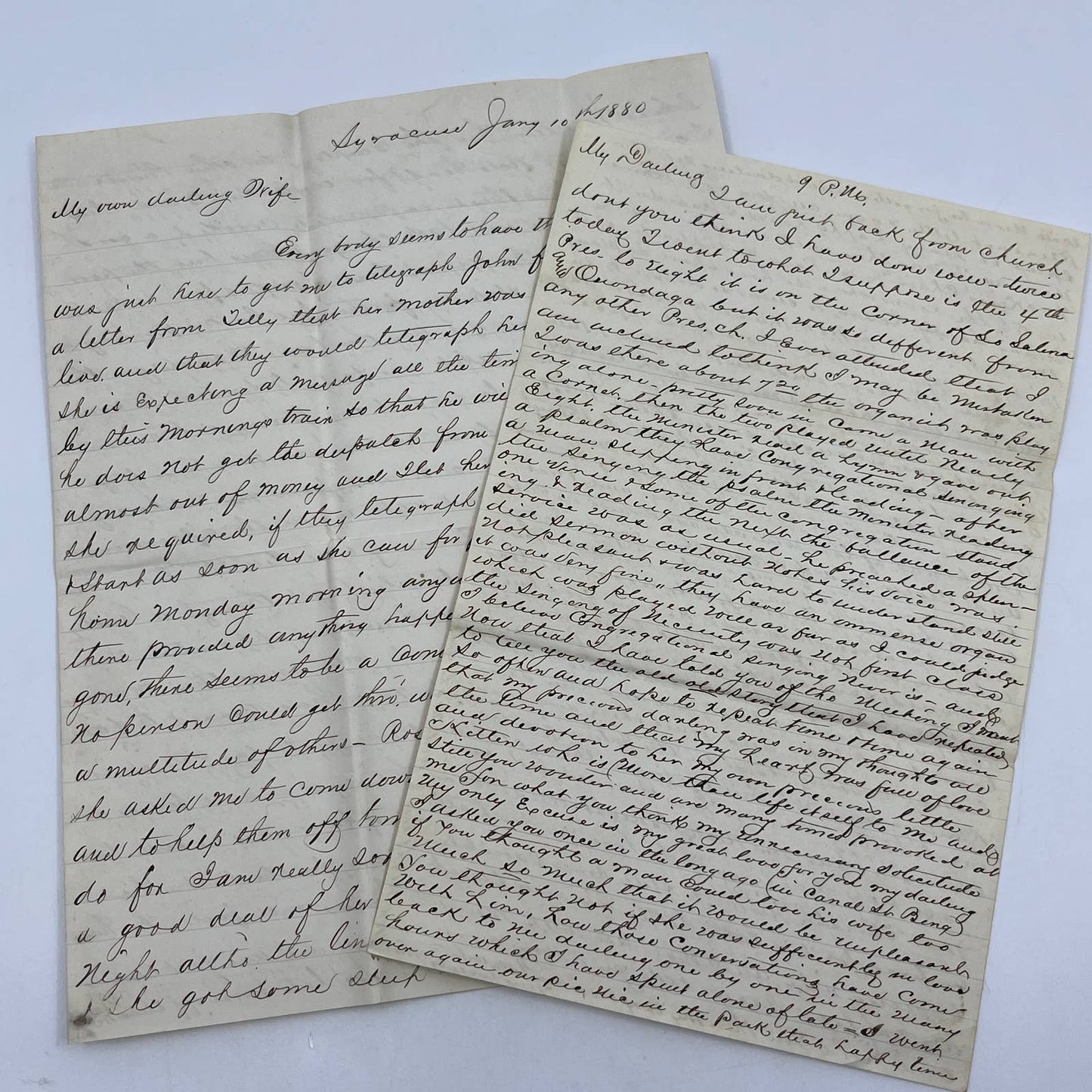 1880 Antique Set of 2 Handwritten Letters Between Husband & Wife Syracuse NY AC9