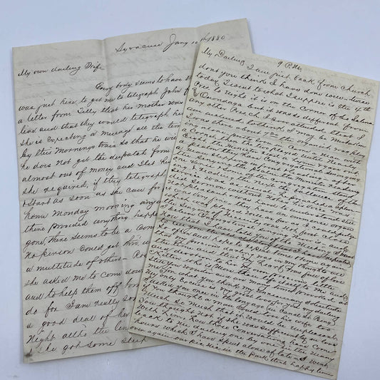 1880 Antique Set of 2 Handwritten Letters Between Husband & Wife Syracuse NY AC9