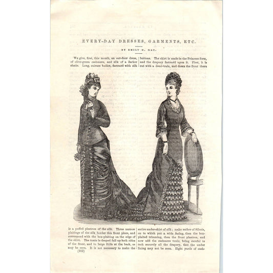 Everyday Dresses 1 - Victorian Fashion Plate - 1878 Original Plate TJ7-L2