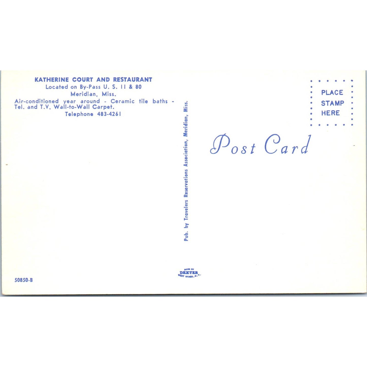 Katherine Court & Restaurant Meridian Mississippi - Original Postcard TJ9-P1