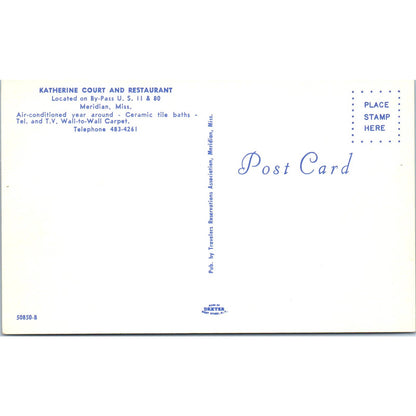 Katherine Court & Restaurant Meridian Mississippi - Original Postcard TJ9-P1