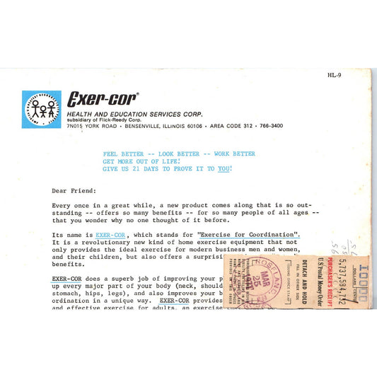 1971 Exer-Cor Health & Education Services Corp Leaflet Advertisement SE3