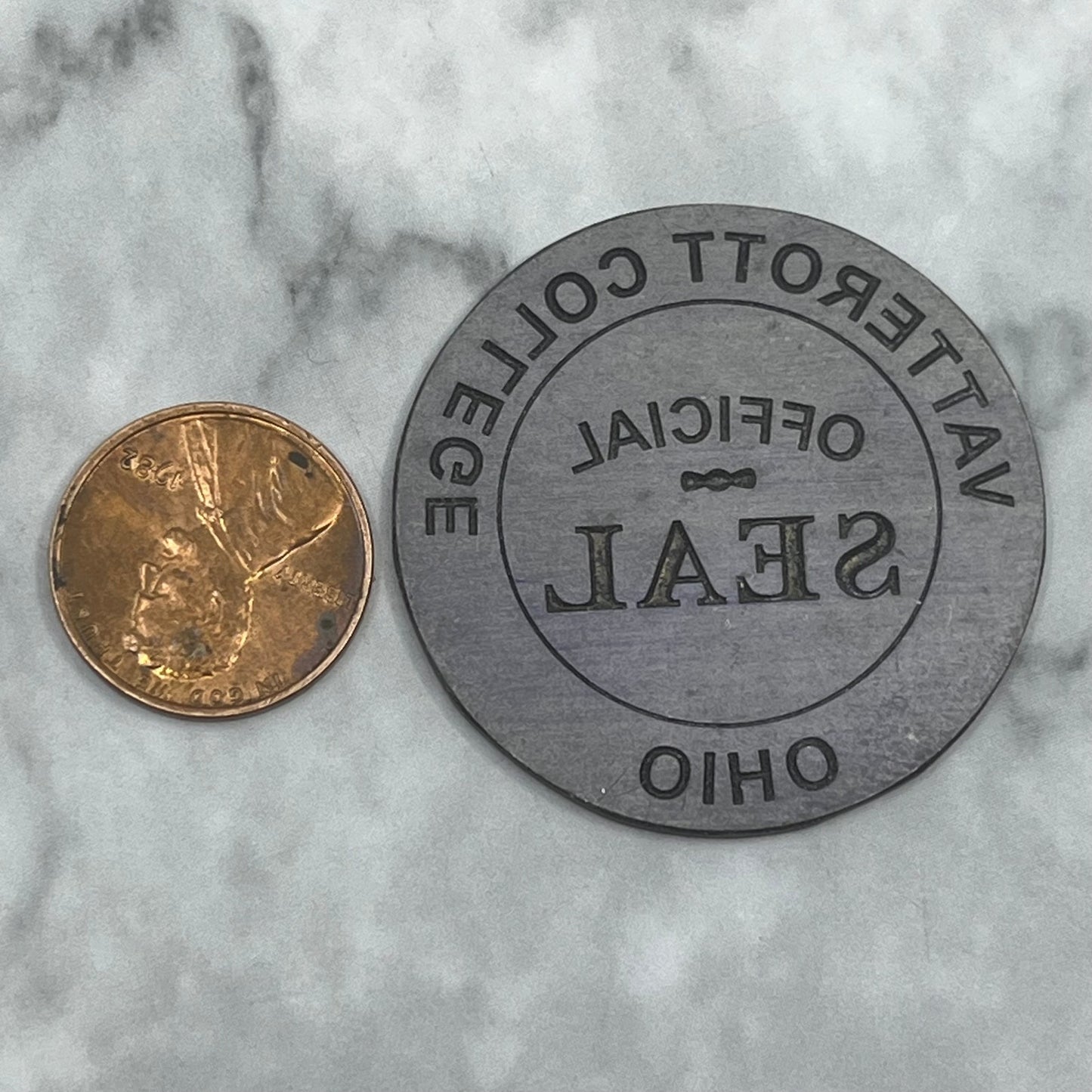 Vtg Letterpress Printers Block Plate Vatterott College Ohio Official Seal SE844