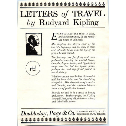 c1920 Harper's Ad - Letters of Travel Rudyard Kipling Doubleday Page & Co TF6-1