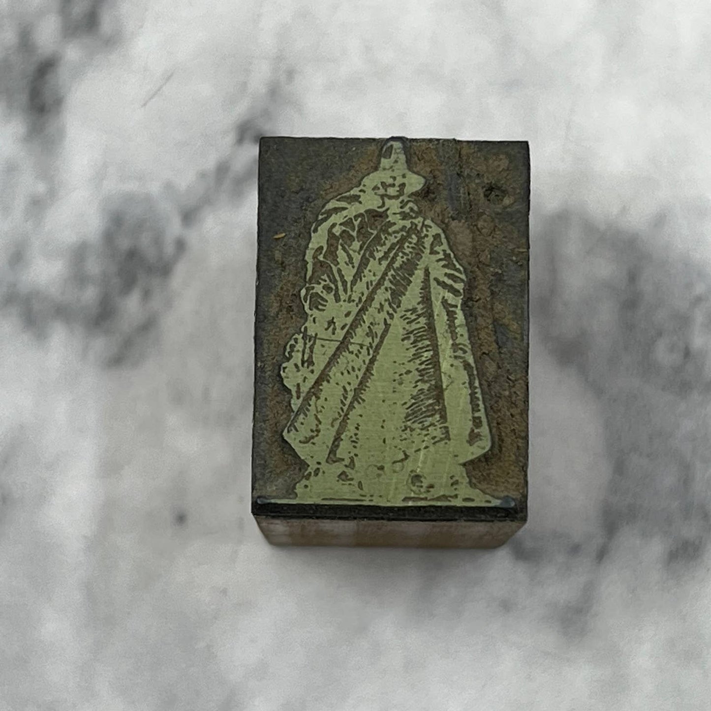 Vintage Printing Letterpress Printers Block Plate Man in Hat and Long Coat TJ56