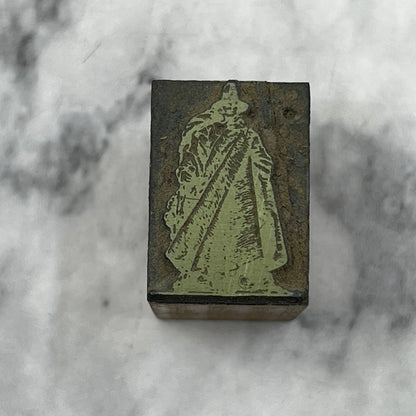 Vintage Printing Letterpress Printers Block Plate Man in Hat and Long Coat TJ56