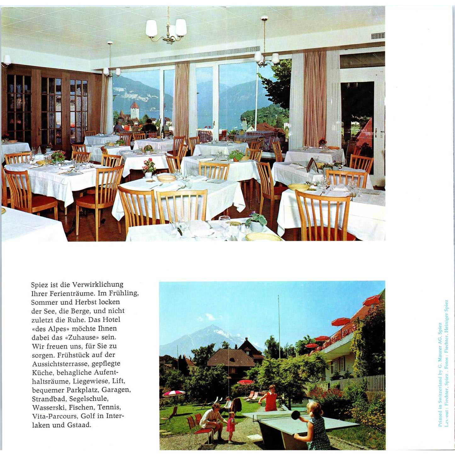 Vintage Hotel Des Alpes Spiez Fold Out Travel Brochure AD7