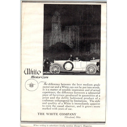 c1920 Harper's Magazine Ad - White Motor Cars - Cleveland Ohio TD8-H1