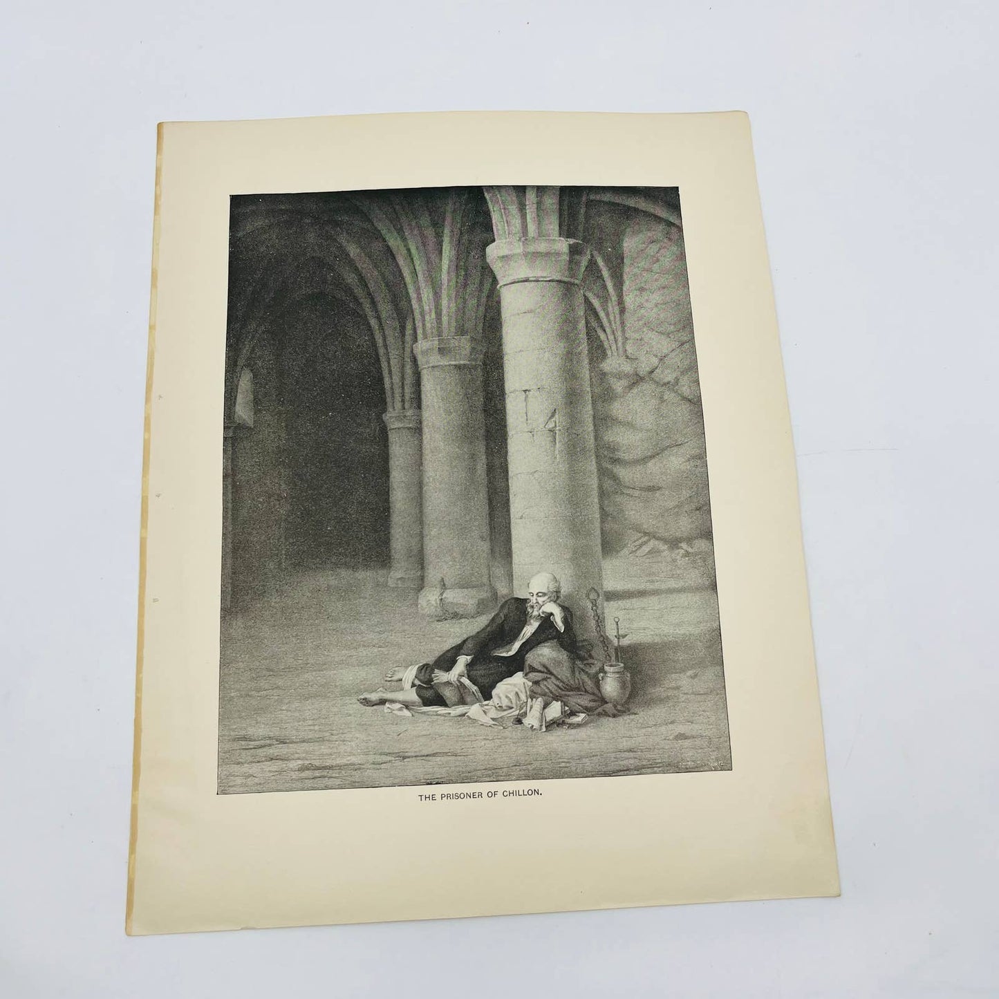 1880s Victorian Art Print Engraving  Byron THE PRISONER OF CHILLON