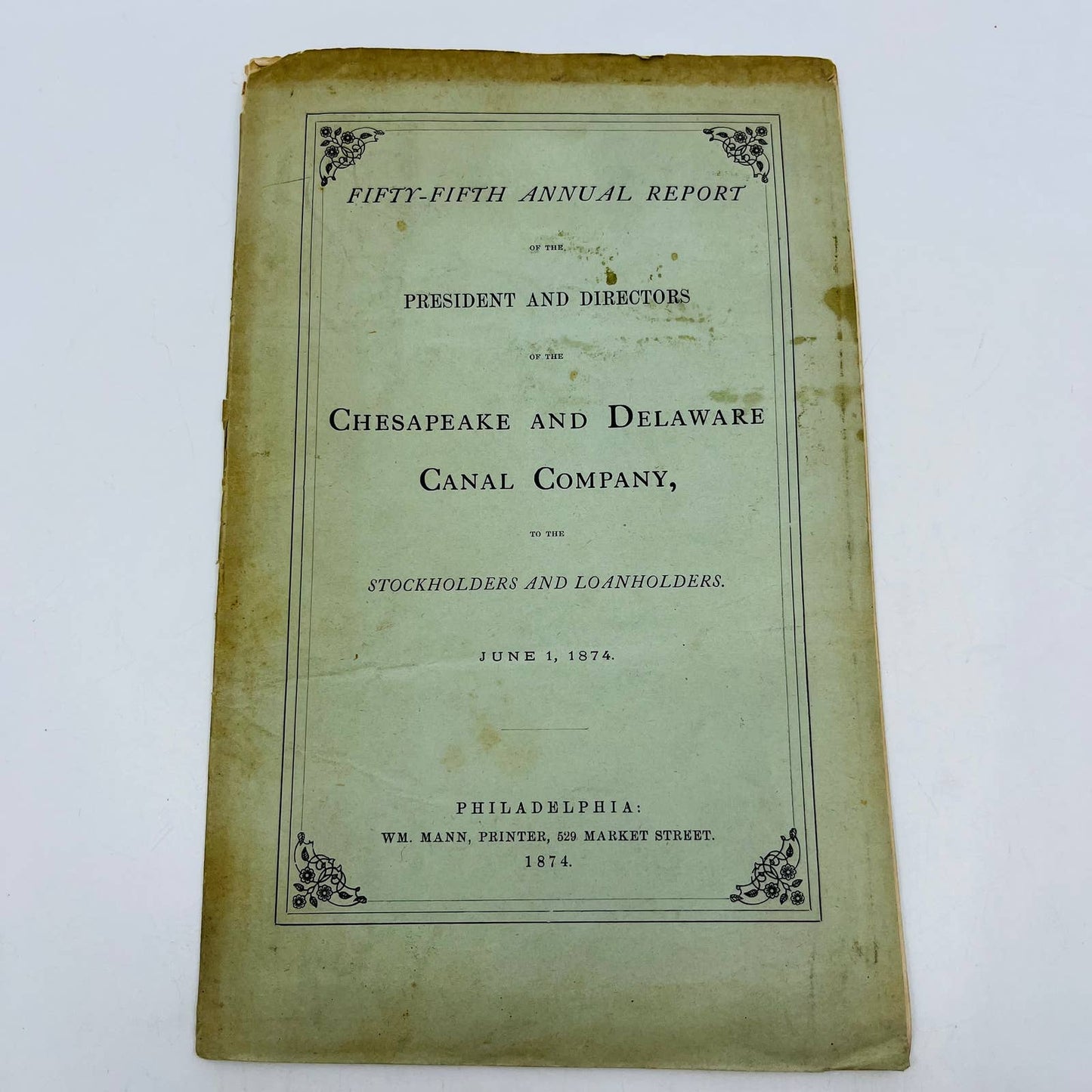 1874 Chesapeake and Delaware Canal Company 55th Annual Report Fold Out Map AA2