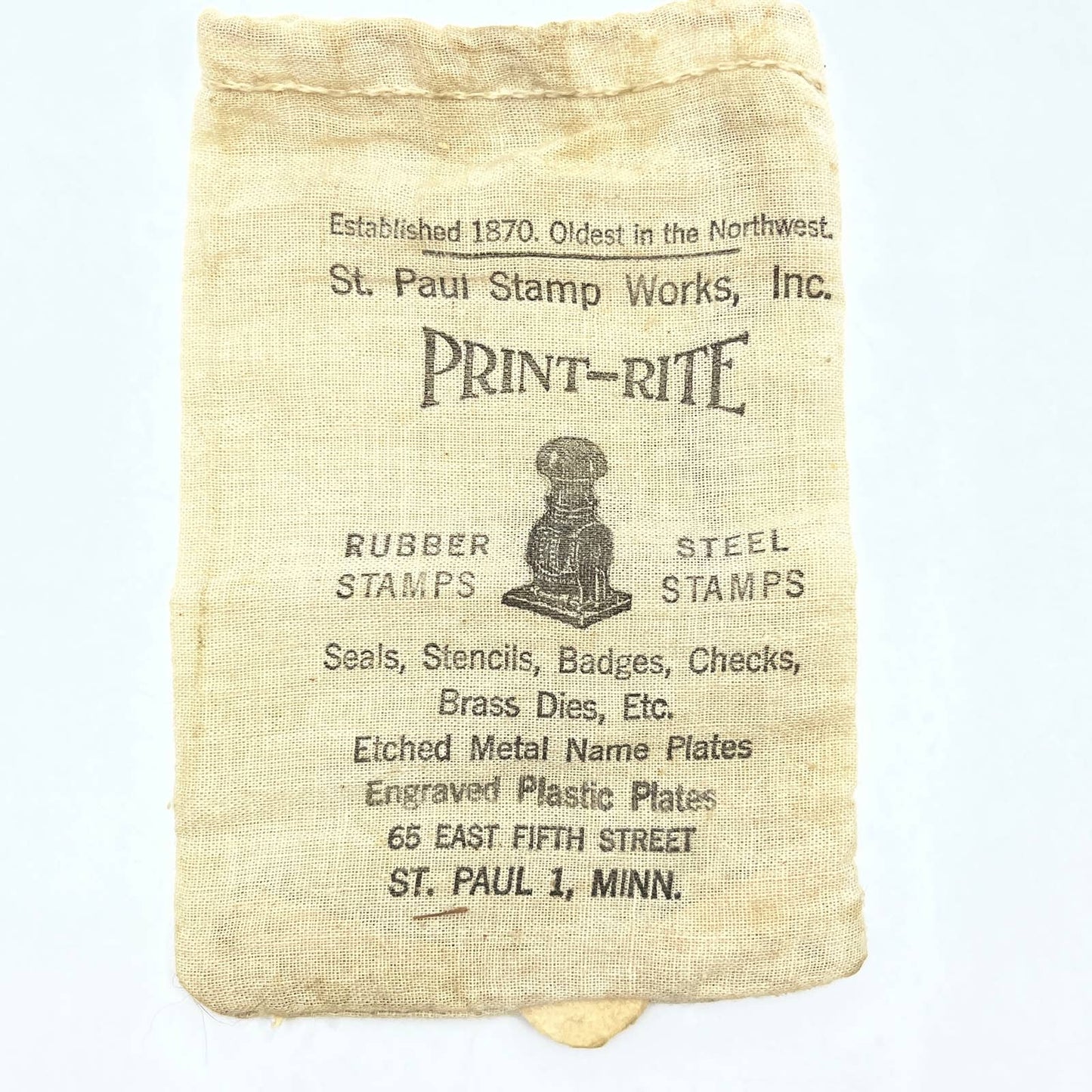 Antique Advertising Bag Print-Rite St. Paul Stamp Works Rubber Stamps MN AC2