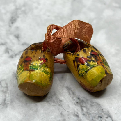Vintage Miniature Wooden Dutch Clogs Shoes 1.25" TJ9