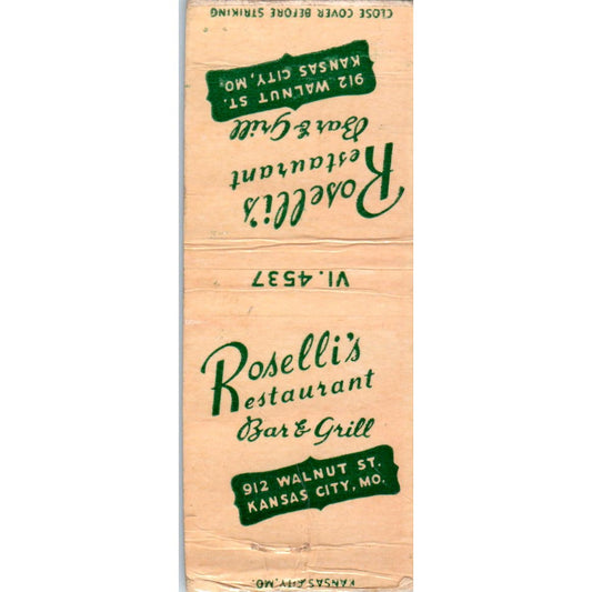 Roselli's Restaurant Bar & Grill Kansas City MO Advertising Matchbook SA9-M1